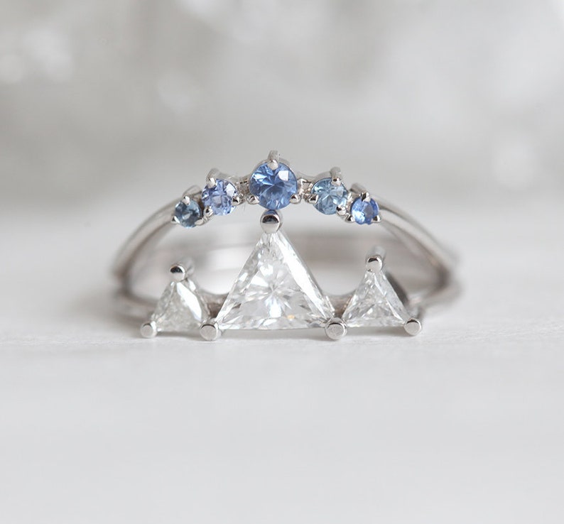 Unique Triangle Diamond Ring, Half Carat Diamond Mountain Ring with trillion diamonds, Three Stone Ring by Minimalvs image 4