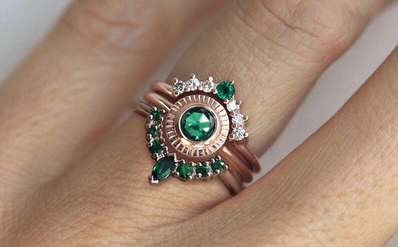 Round Emerald Ring Solitaire, Natural Emerald Engagement Ring, Simple Green Emerald Ring image 6