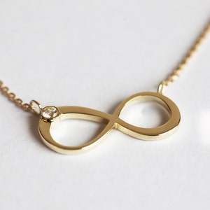 Gold Diamond Infinity Necklace, Solid Gold Infinity Necklace, 14k Gold Dainty Petite Infinity Necklace image 2