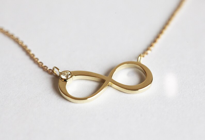 Gold Diamond Infinity Necklace, Solid Gold Infinity Necklace, 14k Gold Dainty Petite Infinity Necklace image 2