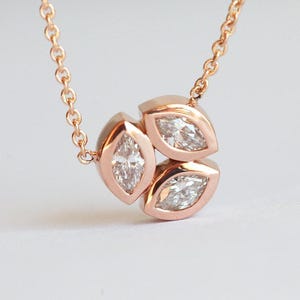 Unique Rose Gold Diamond Necklace, Solitaire Diamond   Necklace, Mother Marquise Diamonds Necklace Jewelry, Mom Anniversary Gift Necklace