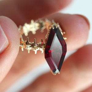 Red Garnet Snake Ring, Skeleton Ring, Unique Garnet Ring in 14k or 18k Solid Gold