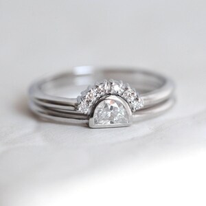 Half Moon Diamond Ring, Rose Gold Diamond Set, Rose Gold Wedding Set, Rose Gold Diamond Ring, Engagement Ring, 14k Rose Gold image 2
