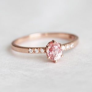 Rose Gold Diamond and Sapphire Ring with Oval Peach Sapphire, Sapphire Ring image 2