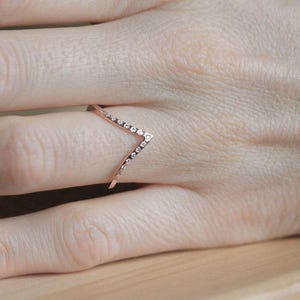 Rose Gold Diamond Ring, Rose Gold Wedding Ring, Stacking Rose Gold Ring, Diamond Stacking ring, Curved wedding band image 5