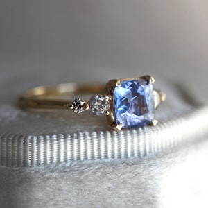 2ct Blue Sapphire Cushion Ring, Sapphire Engagement Ring with Salt Pepper Diamonds, Sapphire Diamond Engagement Ring, Blue Cushion Ring image 7