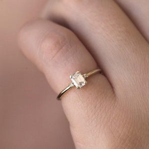Diamond engagement ring, Emerald cut ring, Three stone ring, Simple gold ring, GIA diamond ring image 3