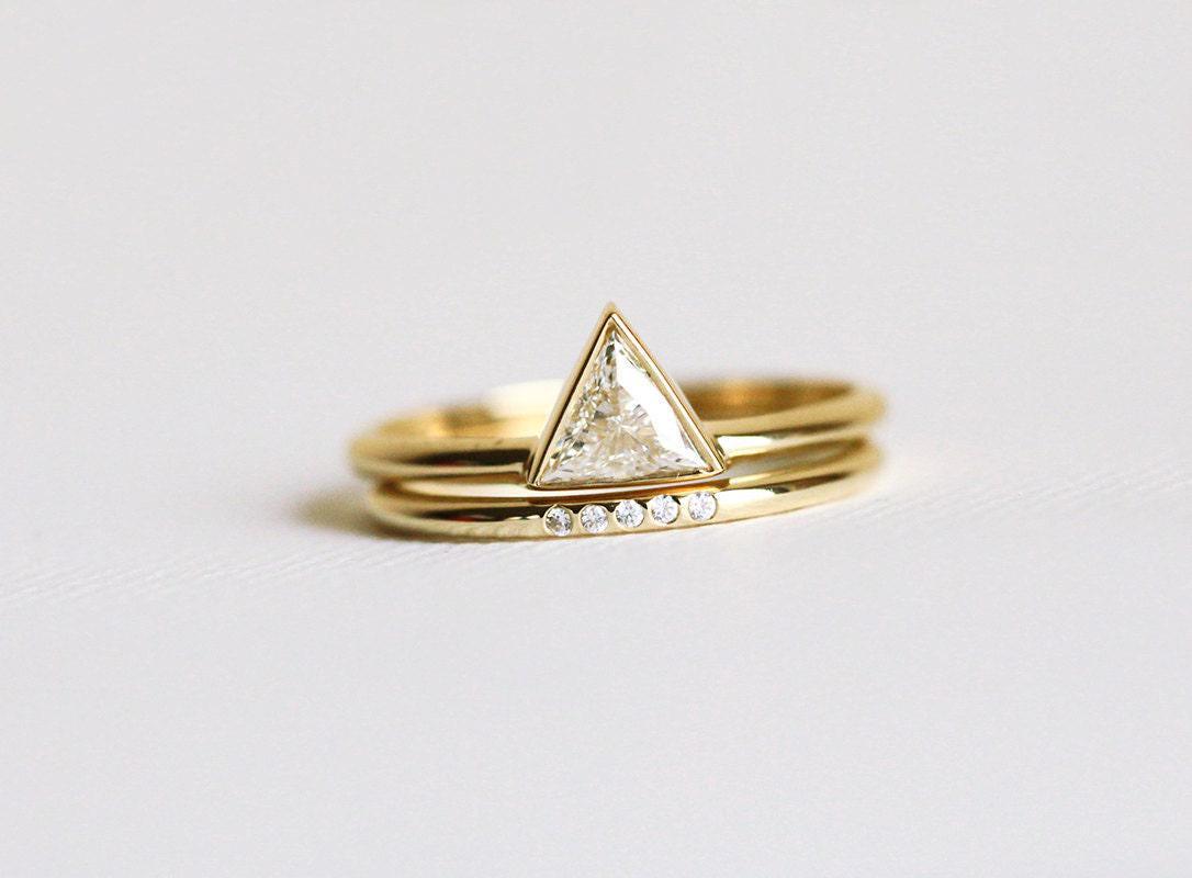 Triangle Dimond Modern Triangle Diamond Ring Set, Triangle Diamond Set With Eternity ...