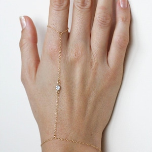Delicate Gold Finger Bracelet, Diamond Finger Bracelet, Thin Gold Chain Bracelet, Gold CZ Diamond Bracelet, Simple Bracelet, 14k Gold Chain