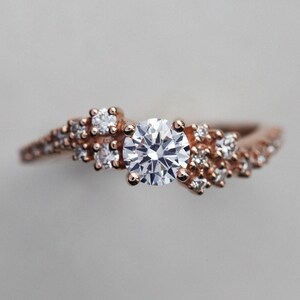 Diamond cluster ring, Moissanite engagement ring, Wave wedding ring, Unique gia bubbles ring image 3