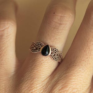 Black Spinel Ring, Gold Filigree Ring, Rose Gold Lace Ring, White Gold Engagement Ring, Non Diamond Ring, Vintage Ring, 14k Rose Gold image 4
