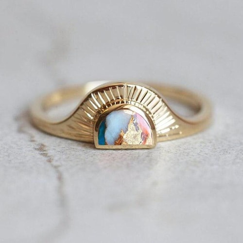 Bague turquoise huître demi lune coucher de soleil