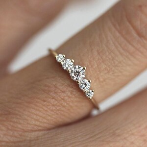 Diamond Engagement Ring 18k Yellow Gold, Round Diamond Ring, Artdeco Diamond Engagement Ring with Diamonds by Minimalvs image 8