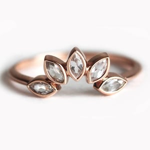 White sapphire ring, Marquise crown band, Nesting wedding band, Stacking engagement band, Curved ring