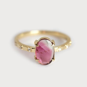 Tourmaline Diamond Ring, Unique Engagement, 14k Solid Gold Ring, Diamond Ring