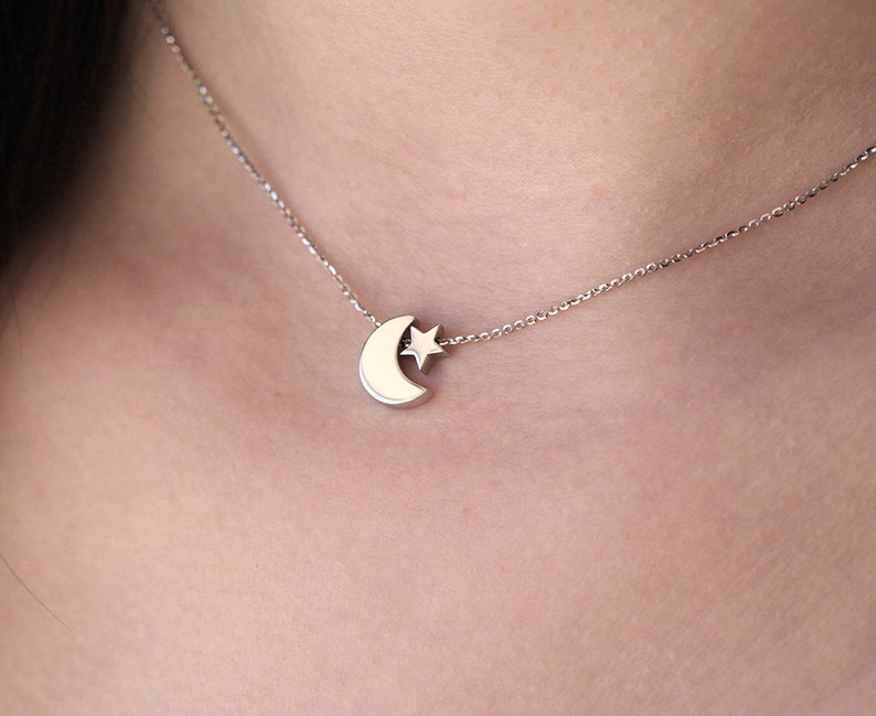 Crescent Moon Star Necklace, Gold Filled or 14k Solid Gold image 3