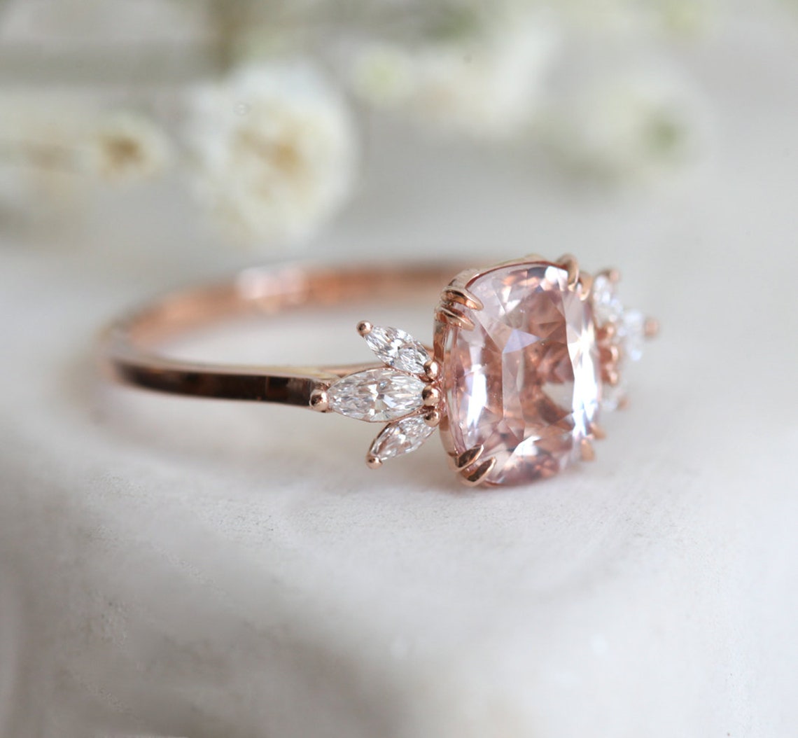 Peach sapphire engagement ring Light pink peach sapphire | Etsy