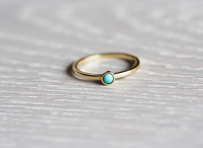 Tiny Turquoise Solitaire Ring Yellow Gold Simple Yellow Gold Turquoise Ring for Her