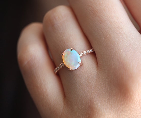 Tegnsætning entreprenør søsyge Opal & Diamond Engagement Ring Rose Gold Oval Australian Opal | Etsy