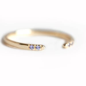 Open Ring with tanzanites, 14k Gold Band with opening, Midi Knuckle ring Stacking