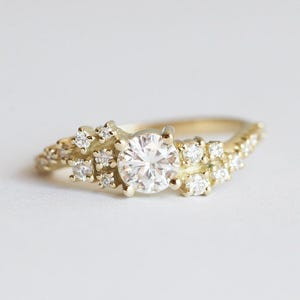 Diamond cluster ring, Moissanite engagement ring, Wave wedding ring, Unique gia bubbles ring