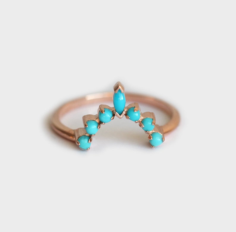 Ocean Ring Set, Engagement Ring Set with Oval Australian Fire Opal, Moonstone, Diamond & Turquoise Curved Band Rings, Bridal or Wedding Set image 6