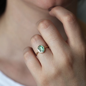 Grey diamond ring, Diamond slice engagement ring, Simple salt pepper ring, Ooak bezel solitaire image 5