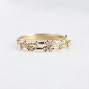 Unique diamond wedding band, Diamond stacking ring, Floral diamond stacking band, Dainty nature ring