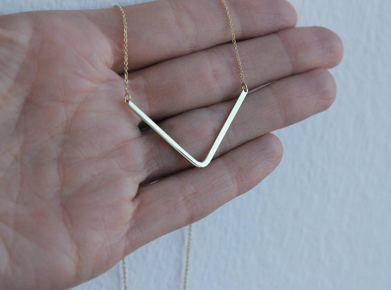 V Bar Necklace, Curved Bar Simple Necklace, Everyday Modern Layering Necklace, Thin Gold Layered Necklace, Dainty Gold Necklace, Jewelry image 4