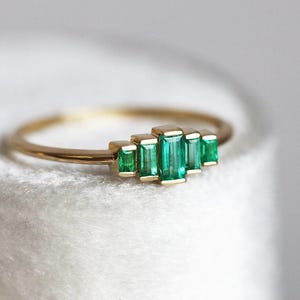 Baguette Emerald Ring, Art Deco Emerald Engagement Ring, Baguette Engagement Ring with genuine emeralds