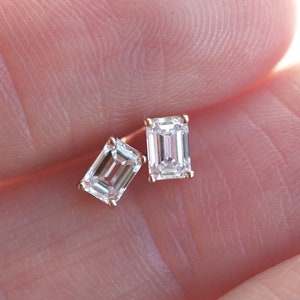 Emerald cut diamond earrings, Diamond Stud Earrings, Emerald Diamond Earrings, Rose Gold Diamond Studs, Everyday diamond earrings image 4