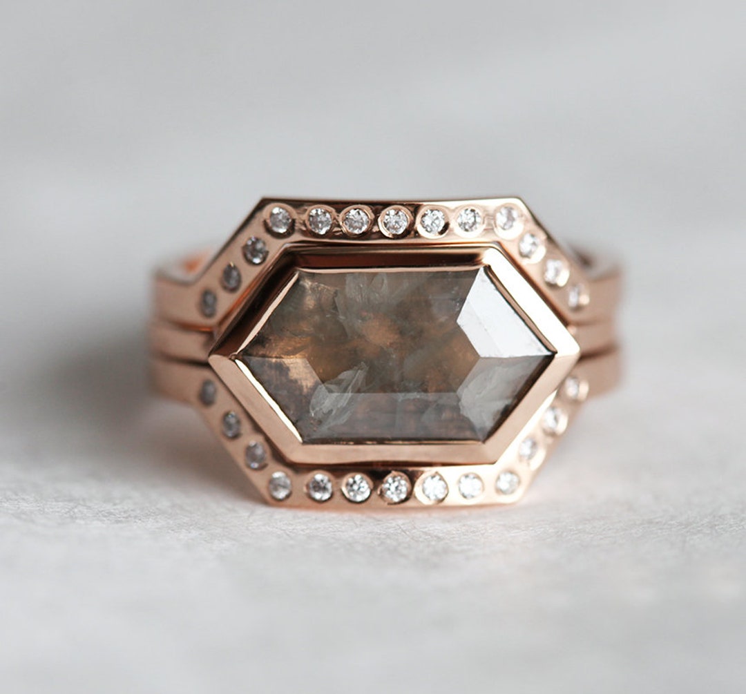 Modern Diamond Ring Set Unique Bridal Ring Set Ring Set for - Etsy UK