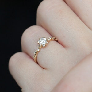 Round diamond cluster ring, Unique half carat diamond cluster ring 18k gold image 7