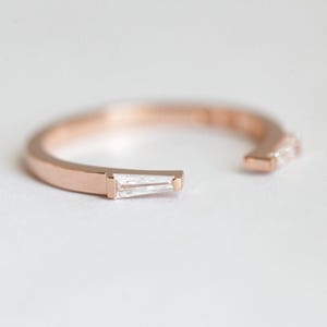 Open Baguette Diamond Ring, Tapered Baguette Wedding Band, Matching Wedding Ring Rose Gold