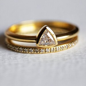 Diamond Wedding Set, Diamond Engagement Ring, Trillion Wedding Diamond Ring, Triangle Diamond Ring, Eternity Diamond Band, 18k solid gold image 4