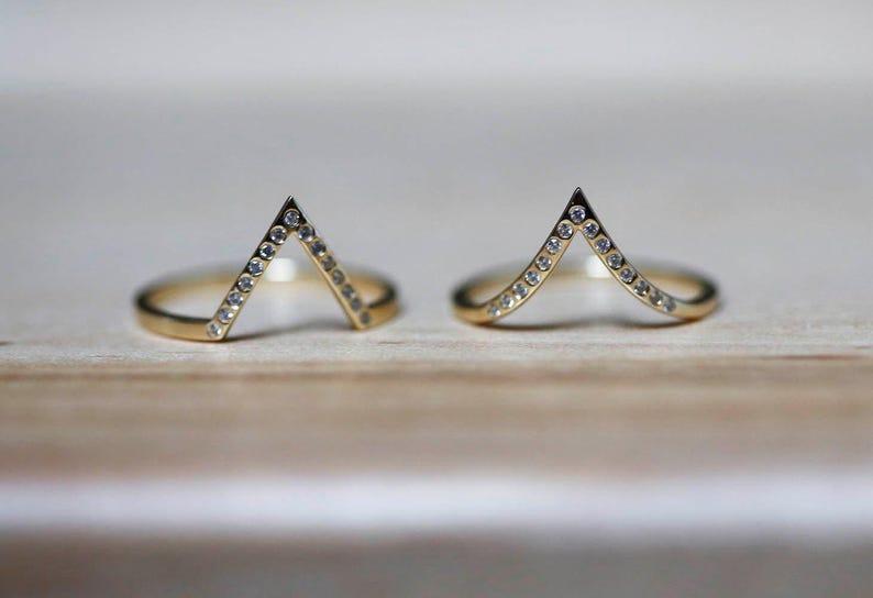 Rose Gold Diamond Ring, Rose Gold Wedding Ring, Stacking Rose Gold Ring, Diamond Stacking ring, Curved wedding band image 9