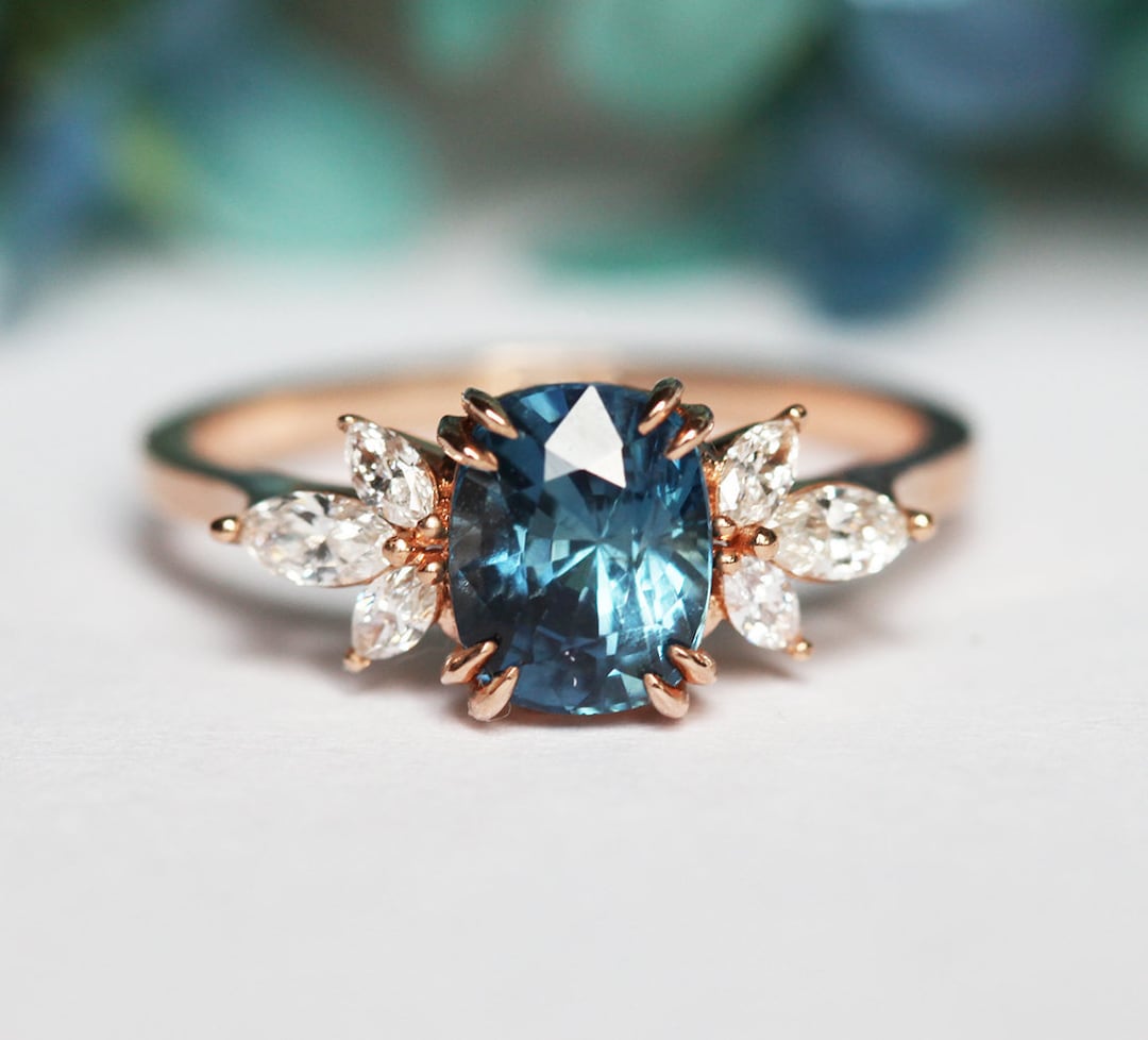 Sapphire Engagement Ring Blue Sapphire Ring Side Diamond Ring