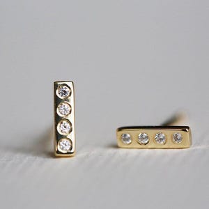 Gold Earrings, 14k Gold Diamond Stud Earrings, Bar Studs, Simple Studs, Elegant Studs, Delicate Earrings, Gold Everyday Studs, MinimalVS