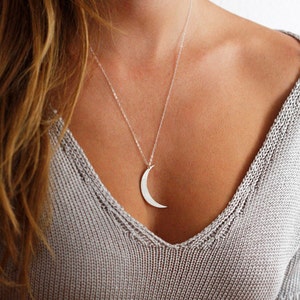 Moon necklace, Silver crescent necklace, Half moon necklace, Large charm boho necklace