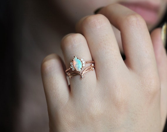 Australian Opal Engagement Ring Marquise Opal Diamond Ring Rose