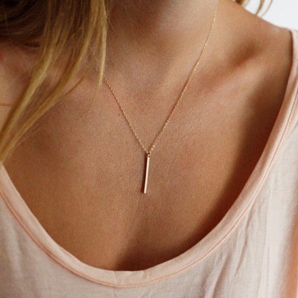 Dainty Vertical Bar Necklace in Gold Filled, Sterling Silver or 14k Solid Gold