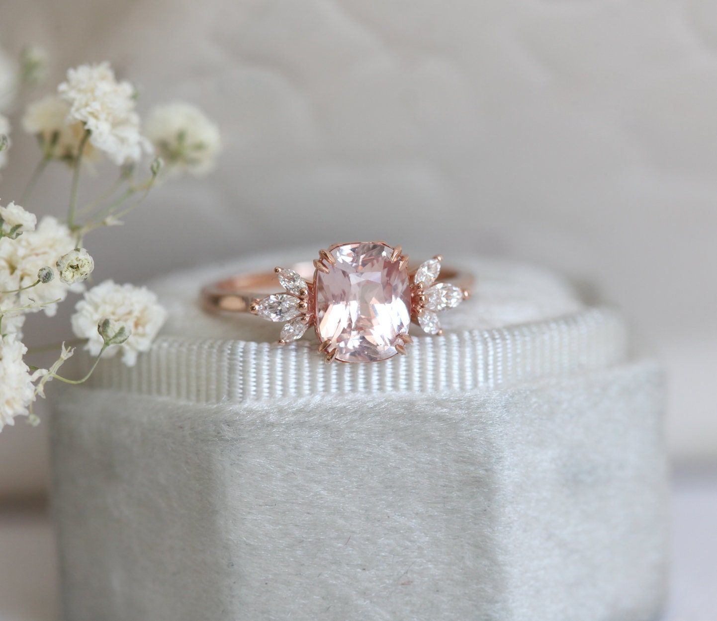 Peach Sapphire Engagement Ring Light Pink Peach Sapphire Cushion