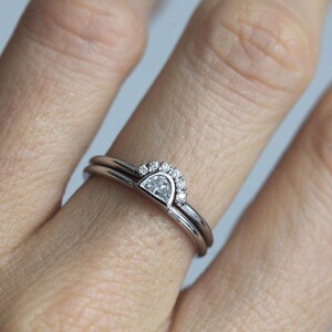 Half Moon Diamond Ring, Rose Gold Diamond Set, Rose Gold Wedding Set, Rose Gold Diamond Ring, Engagement Ring, 14k Rose Gold image 4