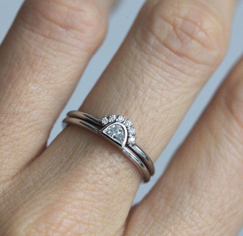 Half Moon Diamond Ring, Rose Gold Diamond Set, Rose Gold Wedding Set, Rose Gold Diamond Ring, Engagement Ring, 14k Rose Gold image 4