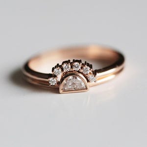 Half Moon Diamond Ring, Rose Gold Diamond Set, Rose Gold Wedding Set, Rose Gold Diamond Ring, Engagement Ring, 14k Rose Gold image 7