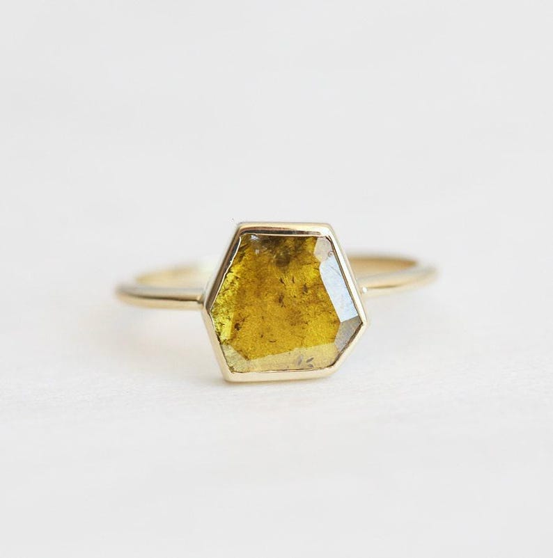 Diamond Slice Ring, Yellow Diamond Ring, Unique Diamond Ring, Solitaire Diamond Ring, Simple Diamond Ring, One Of A Kind image 3