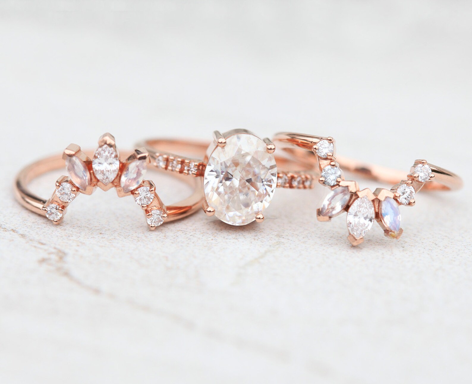 Ice Engagement Ring Set Unique Moissanite Ring Set Oval Etsy