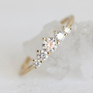 Diamond Engagement Ring 18k Yellow Gold, Round Diamond Ring, Artdeco Diamond Engagement Ring with Diamonds by Minimalvs image 10