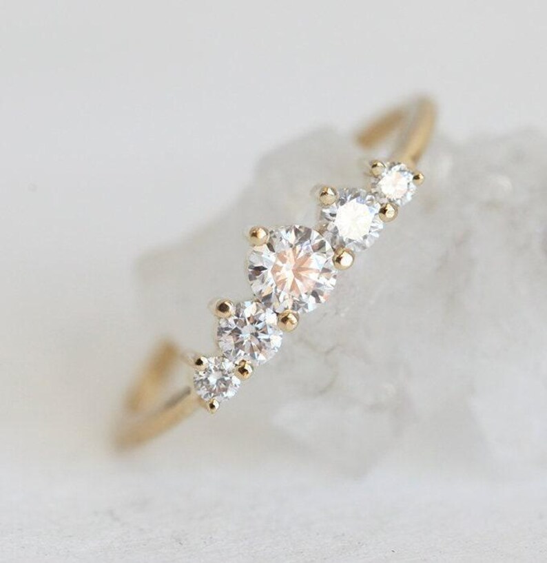 Diamond Engagement Ring 18k Yellow Gold, Round Diamond Ring, Artdeco Diamond Engagement Ring with Diamonds by Minimalvs image 10