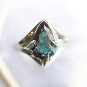Unique alexandrite engagement ring, Leaf pear alexandrite ring